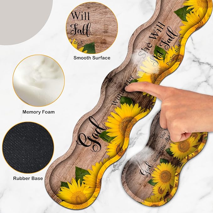 Large Mouse Pad Set Desktop Mouse Pad + Keyboard Wrist Pad + Mouse Wrist Pad + Coaster Ergonomic Memory Foam Multi-functional Desk Mat - Psalm 46:5 Sunflower