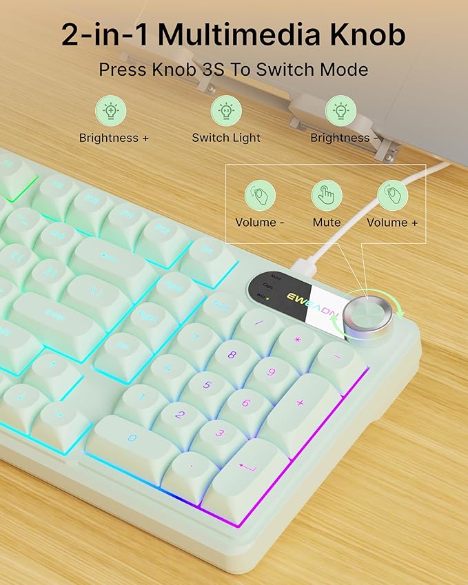 C98 Wired Keyboard and Mouse Combo Wired Computer Keyboards with Wrist Palm Double-Shot Keycaps Silent RGB Backlight Keyboard for Windows/MAC/PC (Green)