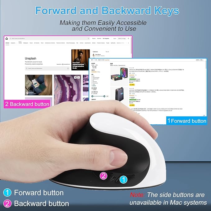 CHUYI Left-Handed Mouse Ergonomic Vertical Rechargeable Wireless Mouse 6 Buttons Optical and Portable Wireless Office Mice with USB Receiver for PC Computer Laptop (Black &amp White)