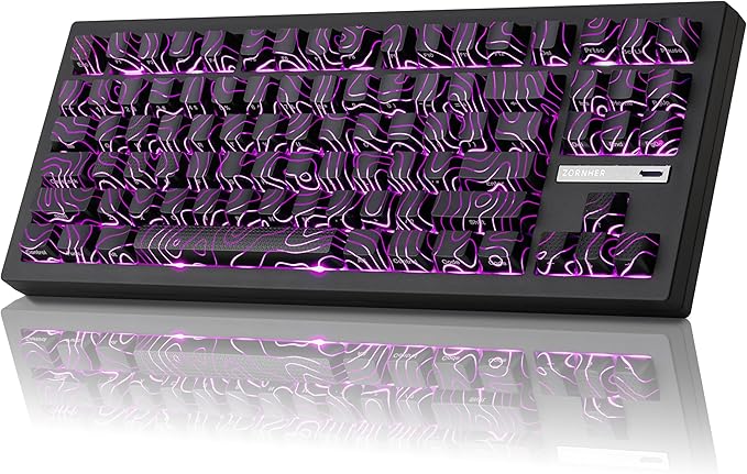 ZORNHER ZH870 Wireless Gaming Mechanical Keyboard80% Black Custom Creamy Sound Keyboard with Lighted Up Black Topographic KeycapsCreamy Sounding Linear SwitchesHot-SwappableRGB Backlit