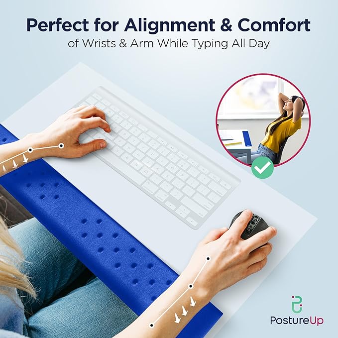 EdgeRest PostureUp L-Shaped Desk Long Wrist Rest Elbow Forearm &amp Wrist Comfort Support for Table or Desk Edge Non-Slip Memory Foam Padding Ergonomic Design for Work Universal Fit Blue