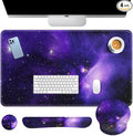 Britimes Space Galaxy Purple Keyboard Mouse Pad Set 4in1 Large Mousepad+Keyboard Wrist Rest+Mouse Wrist Rest+Coaster Ergonomic Design for Home Office Computer 35.4x15.7 inches