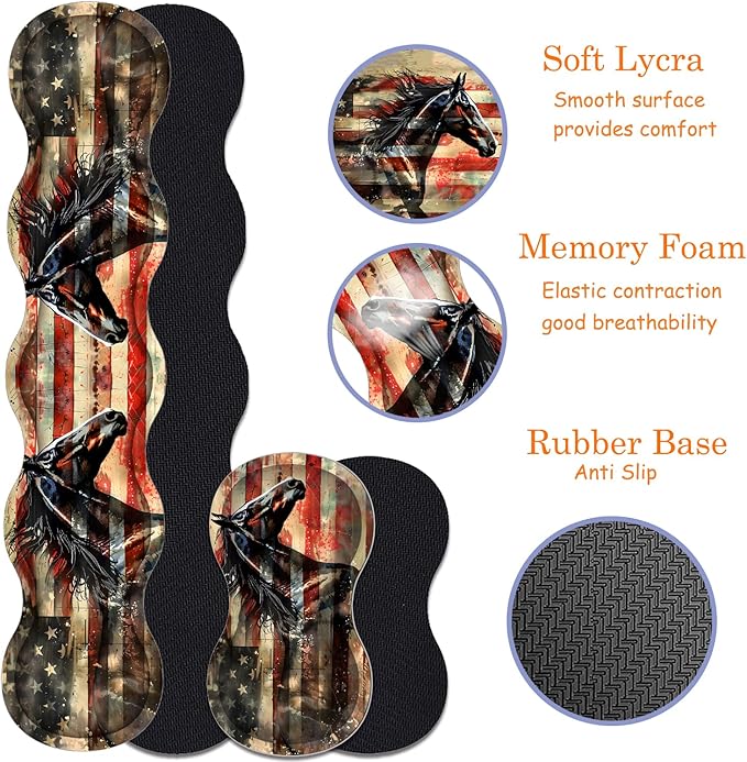 Large Gaming Mouse Pad + Keyboard Wrist Rest + Wrist Support + Coaster Set Memory Foam Ergonomic for Easy Typing XXL Extended Gaming Mouse Pad Table Pad - Flag Horse American
