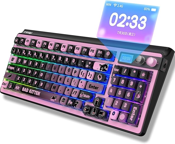 H98 Wireless Mechanical Keyboard96-Key Hot-Swappable Wired Gaming KeyboardTri-Mode Bluetooth 5.0 2.4G USB-C1.14 Color ScreenDouble Knob6000mAhRGBPBT Keycaps for PC Mac iPad-Black