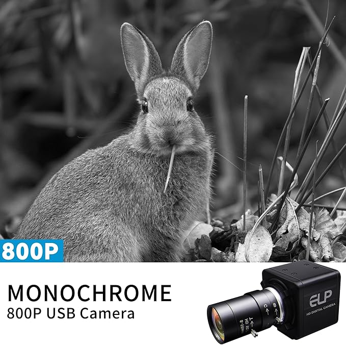 Global Shutter USB Camera – 800P Monochrome Ultra High Speed 640fps Camera [120/210/420fps Modes] – Manual Focus 5-50mm CS Lens – Compatible with Raspberry Pi Linux Mac &amp Windows