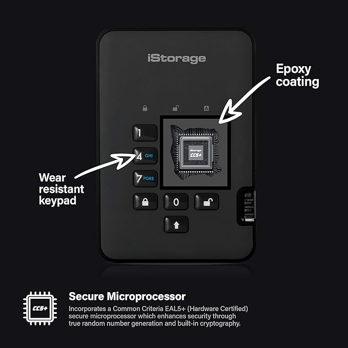 iStorage diskAshur2 HDD 500 GB | Secure Portable Hard Drive | Password Protected | Dust/Water-Resistant | Hardware Encryption