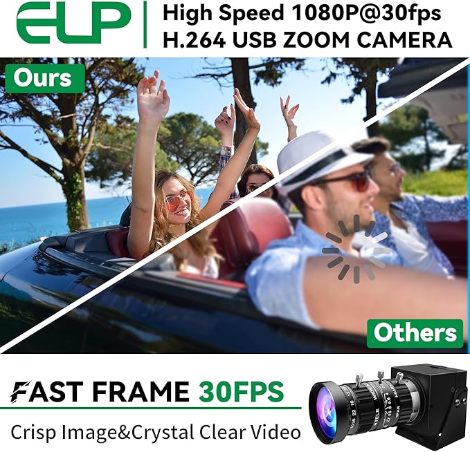 ELP 0.0001Lux Starvis Manual Zoom USB Camera 5-50mm 10X Varifocal H.264 Low Light Webcam for Computer UVC USB2.0 Lightburn Camera HDR 100dB Webcamera High Speed 1080P@30fps Low Illumination Web Cam