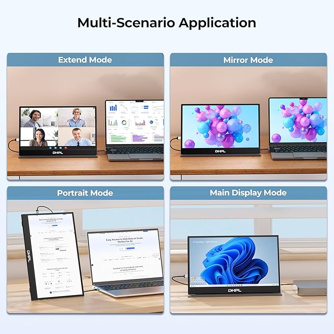 15.6 Portable Monitor FHD IPS – Ultra-Slim Travel Display with USB-C HDMI Built-in Speakers &amp Smart Cover Second Screen for Laptop/PC/Mac/Phone/Gaming Consoles