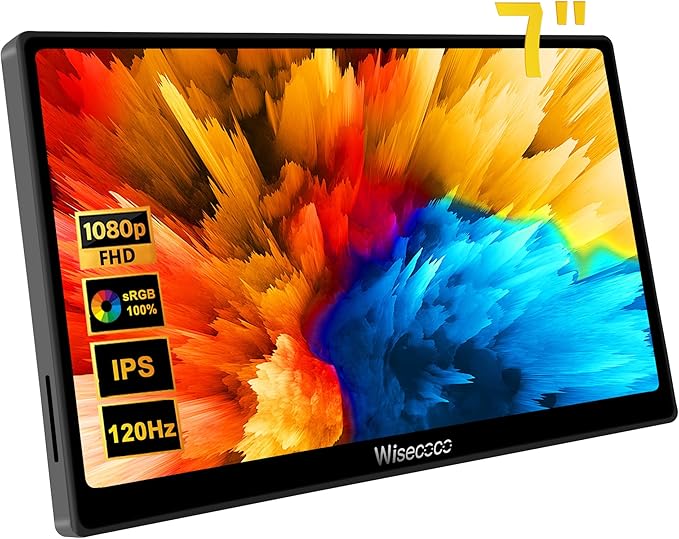7 inch Portable Monitor Touchscreen IPS 1080P 1920x1080 120Hz Mini LCD Display Second Screen USB C HDMI Ultra Thin for Raspberry Pi 5/4 Switch PS5 Xbox Laptop PC