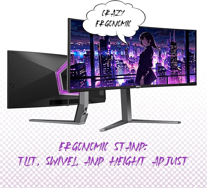 AOC Agon PRO AG346UCD 34'' Ultra Wide Curved QD OLED Gaming Monitor 21:9 WQHD 3440x1440 175Hz 0.03ms G-Sync Compatible HDR 400 True Black USB 3.2 Height Adjustable Console Gaming Ready