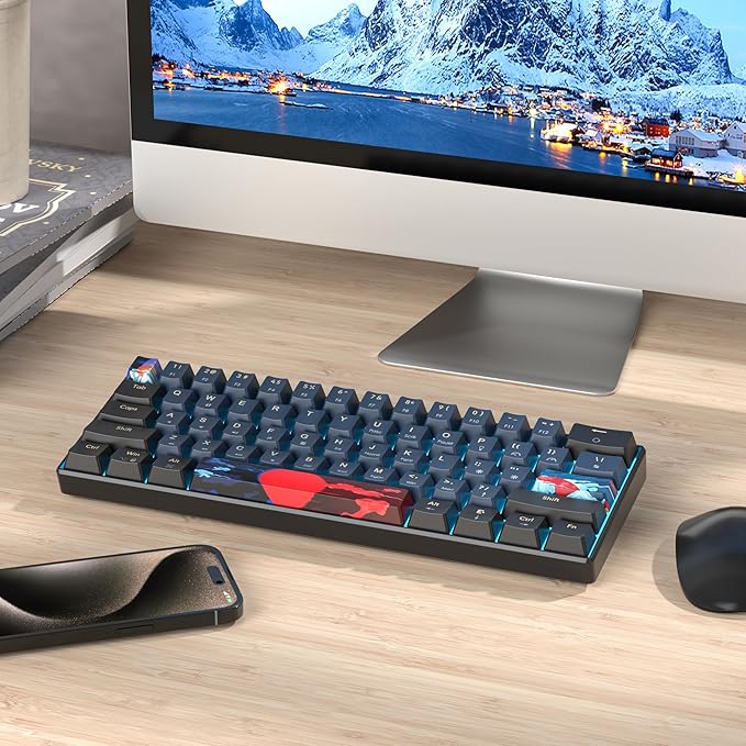 Portable 60% Mechanical Gaming Keyboard Red Switch LED Backlit 61 Keys Mini Black Blue USB Wired for Windows Mac Laptop PC (61 Blue Samurai)
