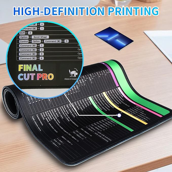 Final Cut Pro Shortcuts Mouse pad Extra Large Size Keyboard Shortcut Mat for PC Large Gaming Desk Mat Mousepad Stitched Edges Non-Slip Rubber Base Mouse Pads for Computers Laptop