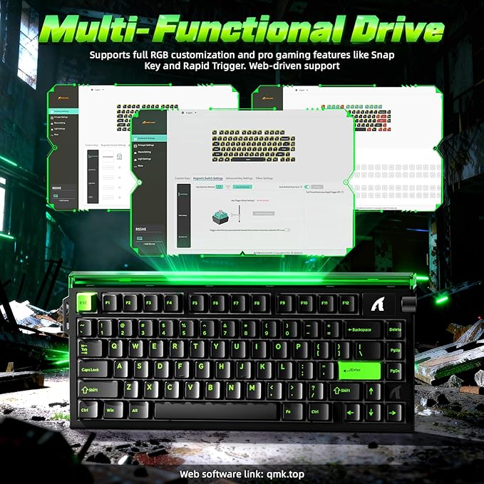 ATTACK SHARK R85 HE 75% Magnetic Wired Gaming Keyboard8KHz Polling Rate Rapid Trigger0.005mm RT Precision256K Scan RateCustom Hot-SwappableWeb Driver PC Keyboard for Gamer/Win/MacNeon Green