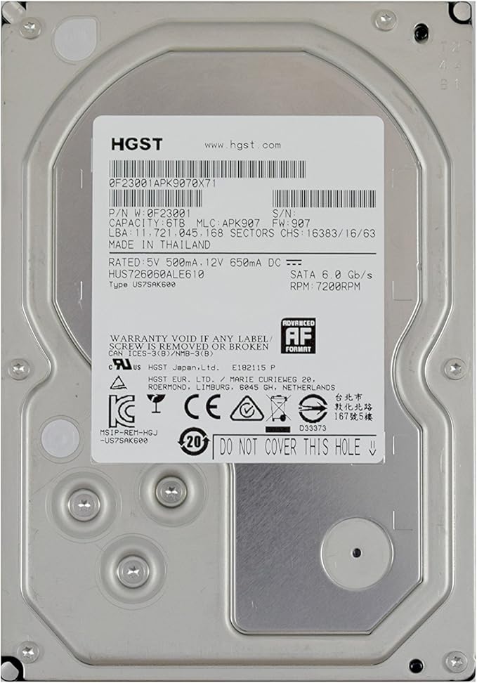 HGST Ultrastar 7K6000 HUS726060ALE610 (0F23001) 6TB 7200 RPM SATA 6Gb/s 128MB Cache 3.5-Inch Enterprise Hard Drive (Renewed)