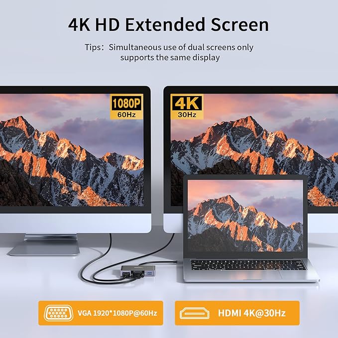 USB C to HDMI VGA Adapter 7 in 1 USB C Hub MultiPort Adapter with 4K HDMI/VGA 100W PD USB-A 3.0 Audio/Mic SD/TF for Dell/HP/Lenovo/MacBook Pro Laptop