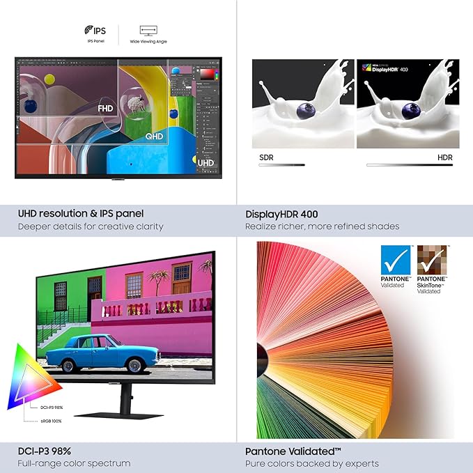 Samsung 27-Inch ViewFinity S80PB Series UHD Computer Monitor DCI-P3 98% VESA DisplayHDR 400 IPS Panel Matte Display USB-C PIP/PBP Intelligent Eye Care LS27B804PXNXGO
