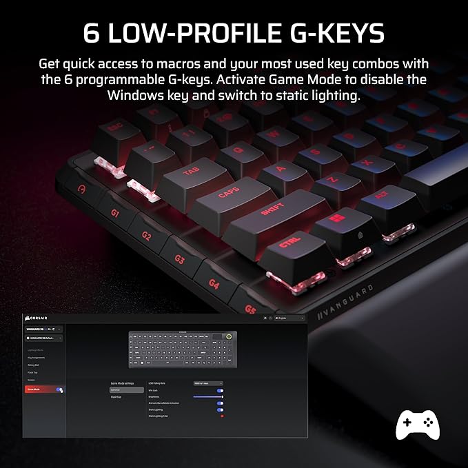 Corsair Vanguard 96 Wired Mechanical Gaming Keyboard – 96% Layout MLX Fusion Tactile Switches 8000Hz Polling LCD Display Virtual Stream Deck G-Keys SOCD Flashtap QWERTY US – Black