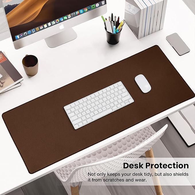 ALOANES Waterproof Mouse Pad with Durable Stitched Edge XXXL Gaming Keyboard Pad Non-Slip Rubber Base Mouse Mat Extended Desk pad for Gamer Office &amp Home Brown Mousepad 35.4x 15.7x 0.12