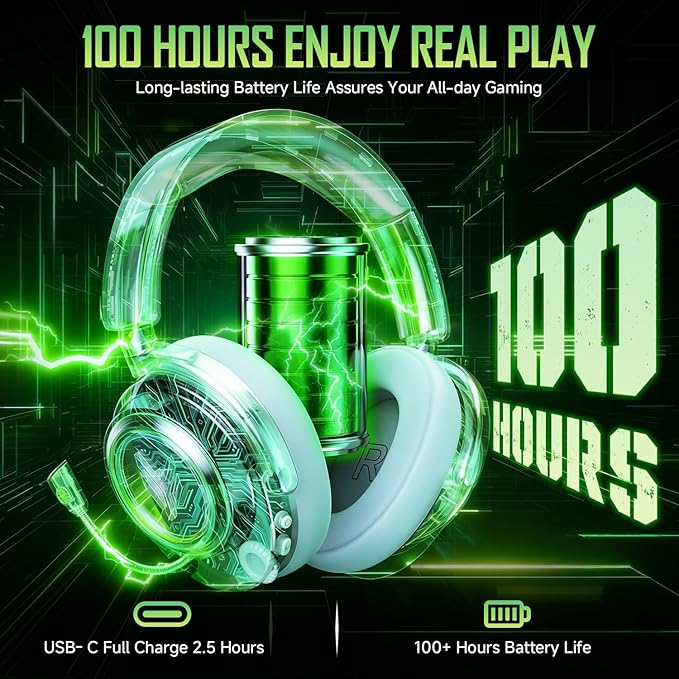Wireless Gaming Headset for PS5 PS4 PC Switch Mac - 2.4GHz USB/Type-C &amp Bluetooth 5.4 RGB Headphones with 100H Battery 7.1 Surround Sound Noise Cancelling Mic &amp 3 Audio Modes (HiFi/Music/Gam