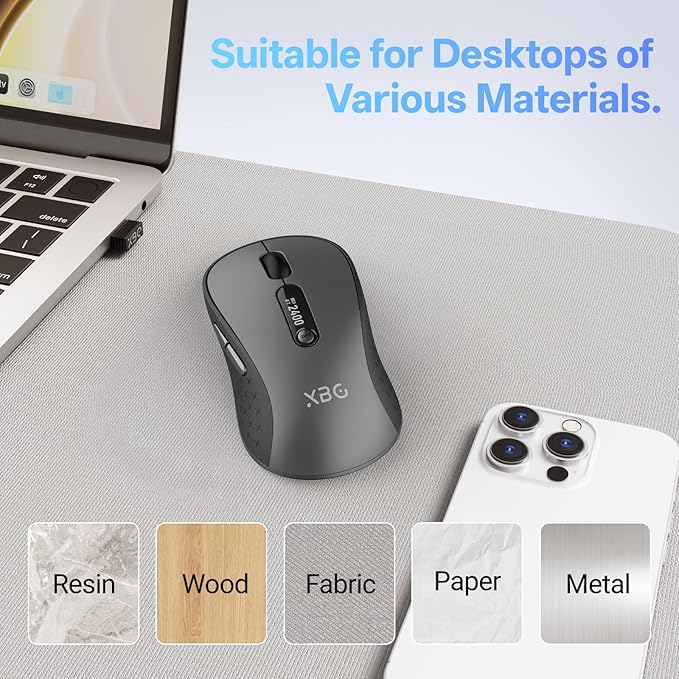XBG B15pro Wireless Bluetooth Mouse Bluetooth 5.0/4.0 &amp 2.4G Tri-Mode Type-C Rechargeable with LED Screen Display Ergonomic Silent Click for Laptop/PC/Tablet Multi-Device &amp Office Use