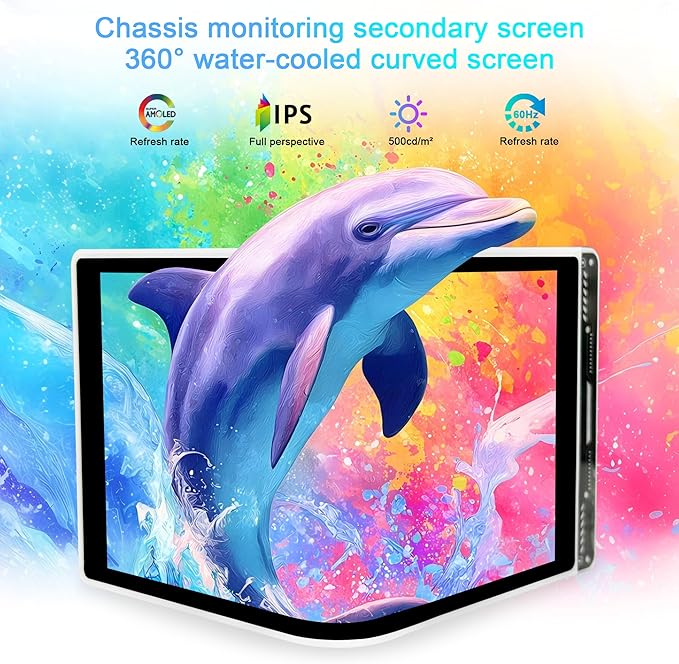 Portable Water Cooling Curved Screen Monitor 6.5 inch 2K 2560×1440 IPS with Magnic Stand External Computer Laptop OLED Monitor for PC Laptop Desktop (White)
