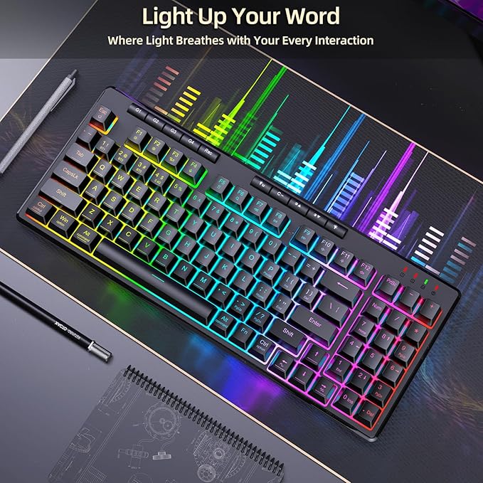 Redragon K517 Pro Wireless Gaming Keyboard RGB Backlit Tri-Mode BT/2.4GHz/USB-C Mechanical Feel 94 Keys Computer Keyboard with 4 Macro Keys Number Pad 4000mAh Battery for Win/MAC