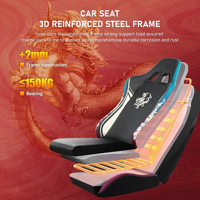 GTPLAYER Gaming Chair with Bluetooth Speakers and Footrest Dragon Series Video Game Chair Heavy Duty Ergonomic Chair Esports Gaming Chair Computer Office Desk Chair(DEEP Black)