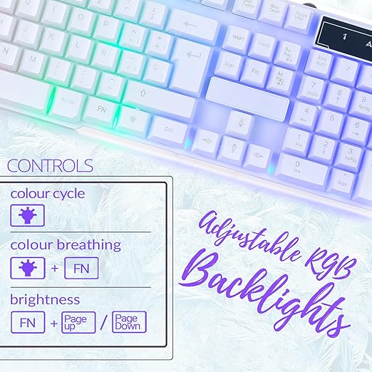 Gaming Keyboard and Mouse and Gaming Headset &amp Mouse Pad Wired LED RGB Backlight Bundle for PC Gamers Users - 4 in 1 White Edition Hornet RX-250