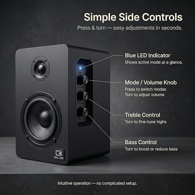 H1 Computer Speakers for Desktop PC Monitor &amp Laptop 60W Powered 2.0 Stereo with Bluetooth 24-Bit USB-C DAC Optical 3.5mm AUX Bass/Treble Control Black