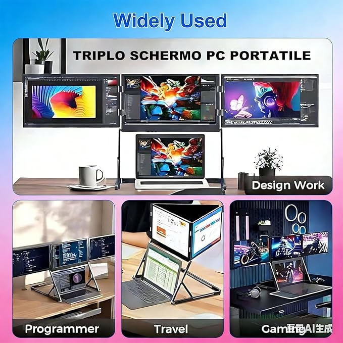 15.6 Laptop Screen Extender Monitor Portable Quad Monitor Just 1 Cable for 3 Screens FHD 1080P IPS Laptop Extender Compatible with Wins/Mac for 13.6 - 17.3 Laptops