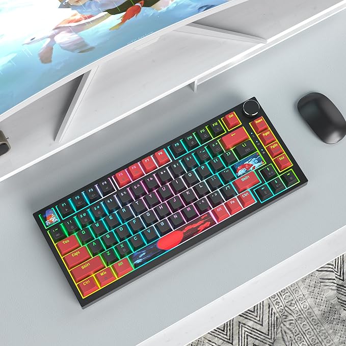 75 Percent Keyboard Gasket-Mounted with Sound Absorbing Pads 82-Key Compact Wired RGB Mechanical Gaming Keyboard Hot-Swap Socket for Win Red Black
