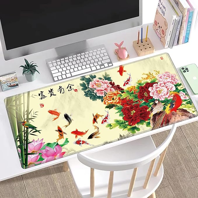LL-COEUR XXL Landscape Gaming Mouse Pad Computer Keyboard Mat Office Desk Pad (Fish 35.4 x 15.7 x 0.12)