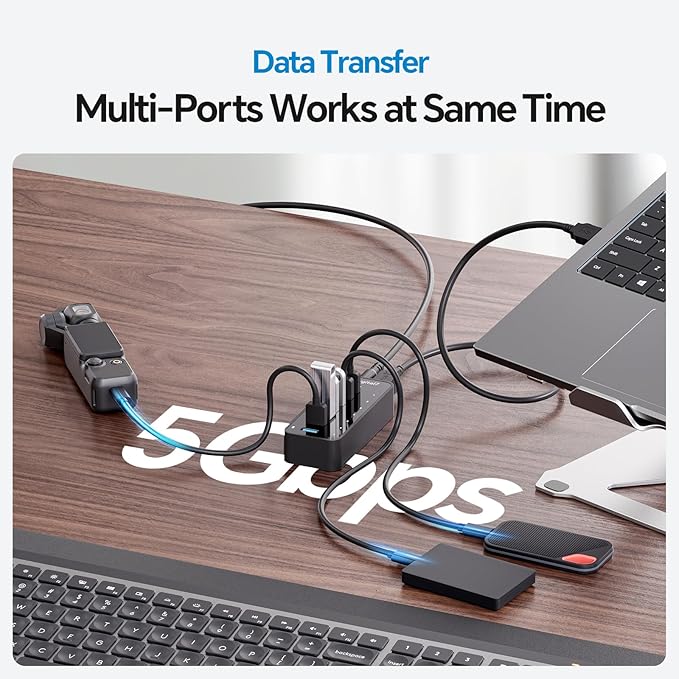 USB 3.0 Hub 7Ports USB Hub with 1BC1.2 Ports Multi USB Data Hub Compatible with Mac Laptops Desktop All USB Devices Mobile and HDD USB 3.0 Splitter (36W Adapter Included)