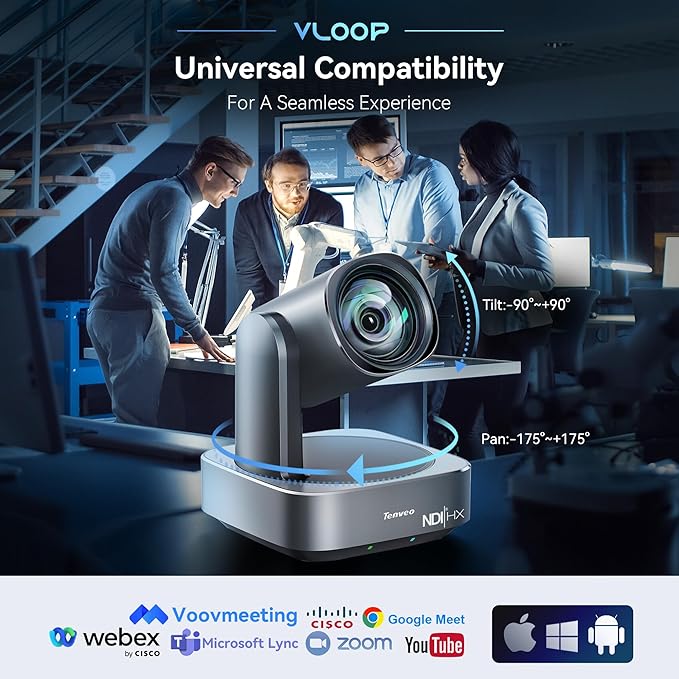 Tenveo 4K NDI PTZ Camera AI Humanoid &amp Face Auto-Tracking 12X Optical Zoom Wide Angle USB3.0/HDMI/LAN PoE IP Live Streaming for Church Worship Video Conference Broadcast Events YouTube OBS vMix