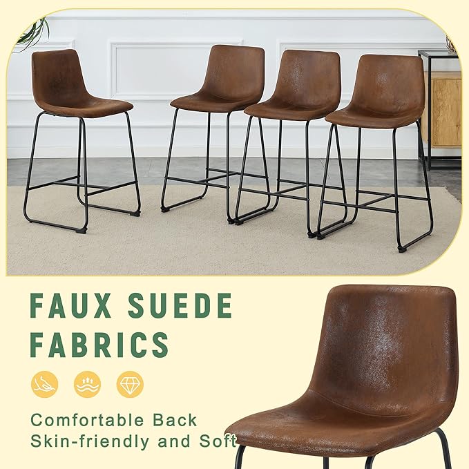 Modern Minimalist Style PU Material Bar Stool Brown Suitable for Kitchen Bar and Modern Home Design with Product Dimensions of 17.7 * 14.5 * 37 Inches.