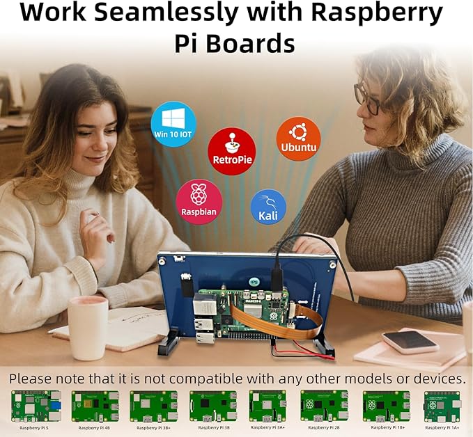 7 Inch Raspberry Pi Monitor Touchscreen 800x480 DSI IPS Display 5-Point Touch Capacitive Screen for Raspberry 5/4B/3B+/3B/B+/A+ Driver-Free
