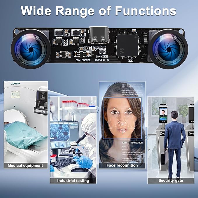 60fps USB Camera 4MP Synchronization Webcam Module with 120Degree No Distortion Dual Lens 3840X1080P 3D Stereo Webcam for PC Computer Cam for Face Recognition VR Biometric Detection