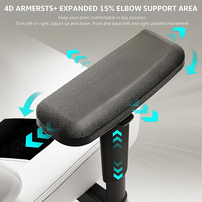Ergonomic Gaming Chair Wyrdforging Computer Desk Chairs 4D Armrests High Back Office Chair With Headrest &amp Lumbar Pillow Tilt Rocker Recliner Heavy-Duty Base White PU Leather &amp Black Sue