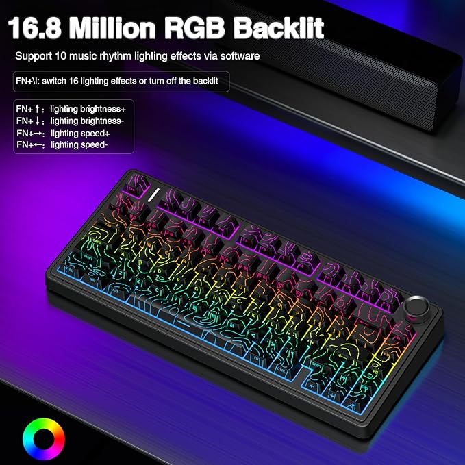 AULA F75 Pro Wireless Mechanical Keyboard with Knob75% Hot Swappable Custom Gaming KeyboardsRGB BacklitPre-lubed SwitchesSide Printed PBT Keycaps Creamy Sounding Computer Keyboard Line Black