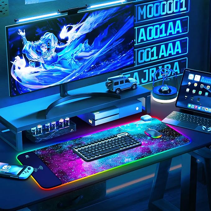 ToLuLu RGB Gaming Wireless Charging Mouse Pad 5/7.5/10/15W 10 Light Modes LED Mouse Pad Computer Keyboard Mat Mousepad 800x300x4MM Extended Large Desk Mat for Gaming MacBook Laptop PC Galaxy