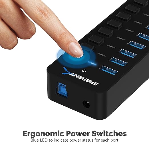 10 Port USB 3.0 Hub Includes 3 Smart Charging Ports with Individual Power Switches and LEDs and 60W 12V/5A Power Adapter+USB 3.0 to SSD/SATA/IDE 2.5/3.5/5.25-INCH Hard Drive