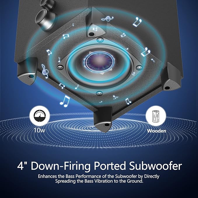 OROW Bluetooth Computer SpeakersPC Speaker with SubwooferFront Knob 18W Wireless PC SpeakersSupport AUX&ampBluetooth PlayGreat for Party/Game/TV (S213)