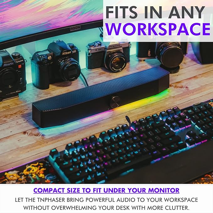 Tilted Nation Gaming Soundbar - Monitor Sound Bar for PC - RGB Computer Speakers for Desktop PC (Wireless or USB Wired) Crisp Audio and Adjustable LED