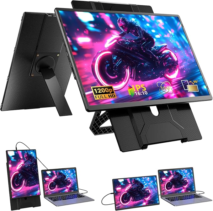 Ygretyrjh 16.1 Laptop Screen Extender 1200P FHD Portable Monitor for Laptop 360° Rotating Plug &amp Play Detachable Stand Height Adjustable Seamless Frame Travel Monitor for Mac/OS/Win/Chrome