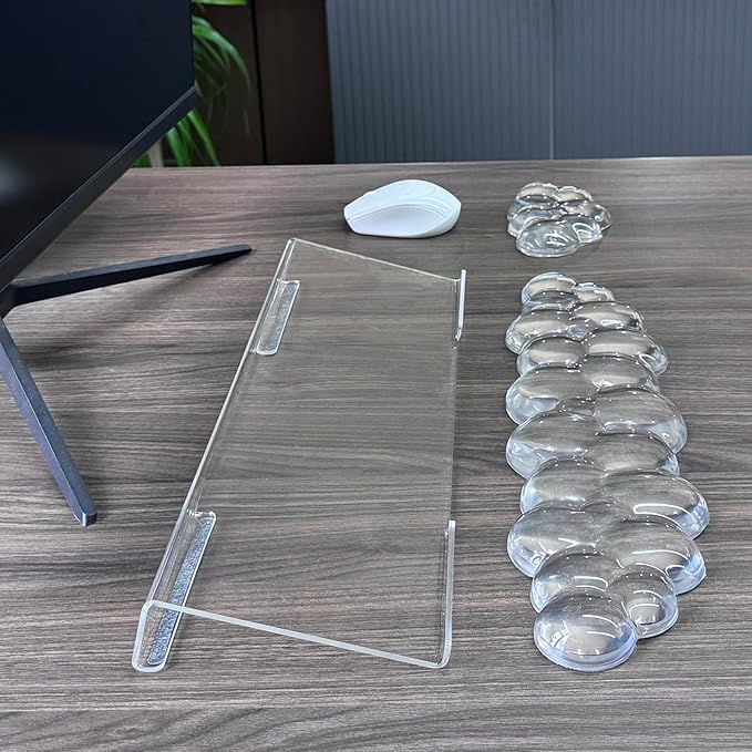 Acrylic Transparent Computer Keyboard Stand with Gel Cloud Keyboard and Mouse Wrist Rest Ergonomic Tilting 3-in-1 Set Relieves Painful Typing for Office/Computer/Laptop/Gaming