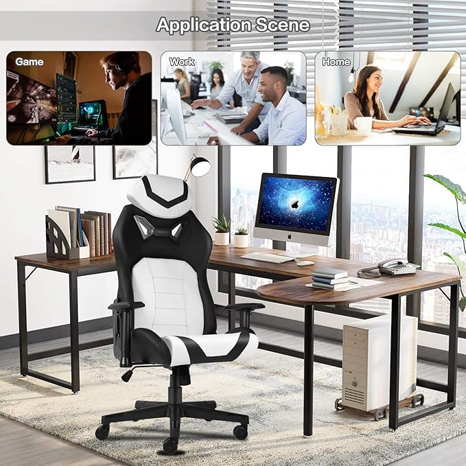 Modern-Depo Ergonomic Gaming Chairs for Adults with High-Density Memory Foam | Swivel Comfortable Office Chair Big and Tall Video Game Chair High Back Computer Chair for Home Office White Black