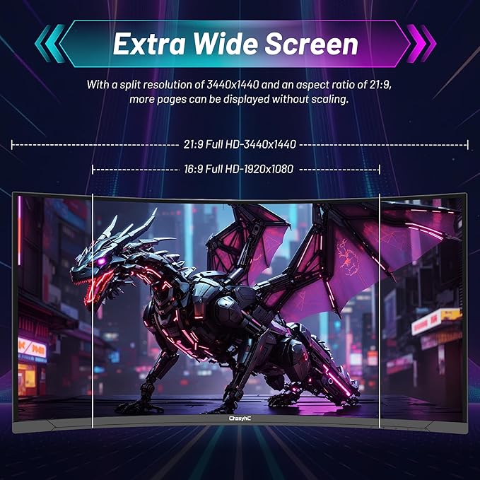 34 Inch Ultrawide Curved Gaming Monitor - WQHD 3440x1440p 165Hz 120% sRGB FreeSync VESA Mountable (DP&ampHDMI Cable Incl.) - Immersive PC Monitor for Gamers &amp Professionals Black