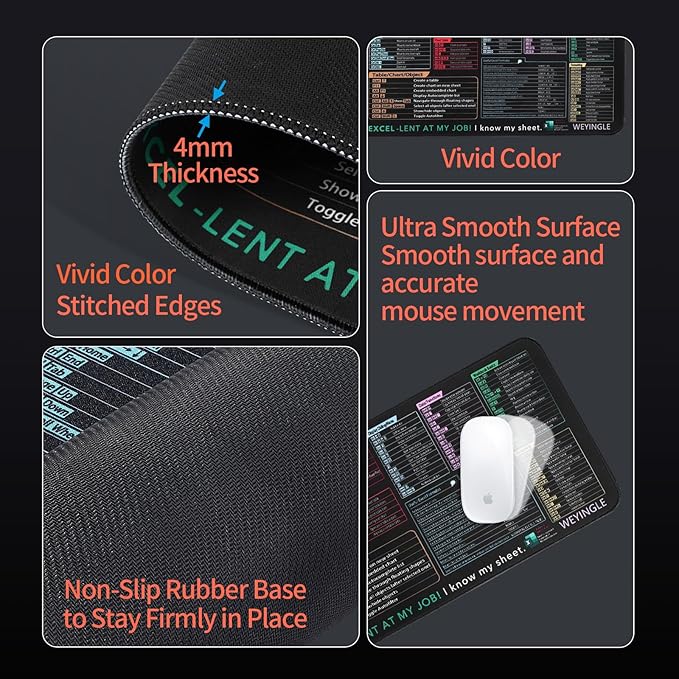 Excel Shortcut Keys with Wireless Charging Phone Holder Gaming Mousepad Desk Mat 15W Qi Smooth Surface Non-Slip Extended Computer Keyboard Mat for MacBook PC Laptop