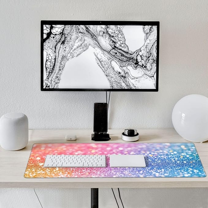 Glitter Large Gaming Mouse Pad 35.5 X 16 Inch Extended Desk Mat for Keyboard and Mouse Waterproof Computer Mousepad with Stitched Edges &amp Non-Slip Base