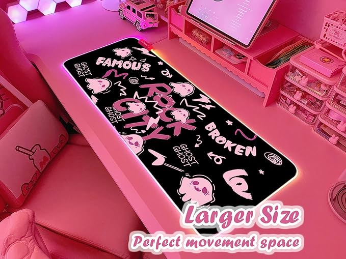 JMIYAV Pink RGB Gaming Mouse Pad 31.5x12 Inch PC XL Large Extended Glowing Led Light Up Desk Pad Non-Slip Rubber Base Computer Cute Mousepad Mat Desk Accessories Gaming Setup 851